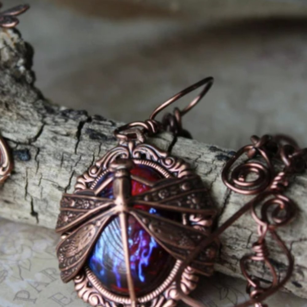 Dragonfly Wrapped Fire Opal Necklace